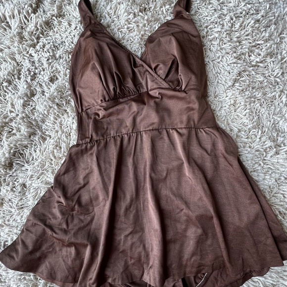 Vintage Robby Len for Lane Bryant Skirted Brown One Piece Bathing Suit - Picture 8 of 12